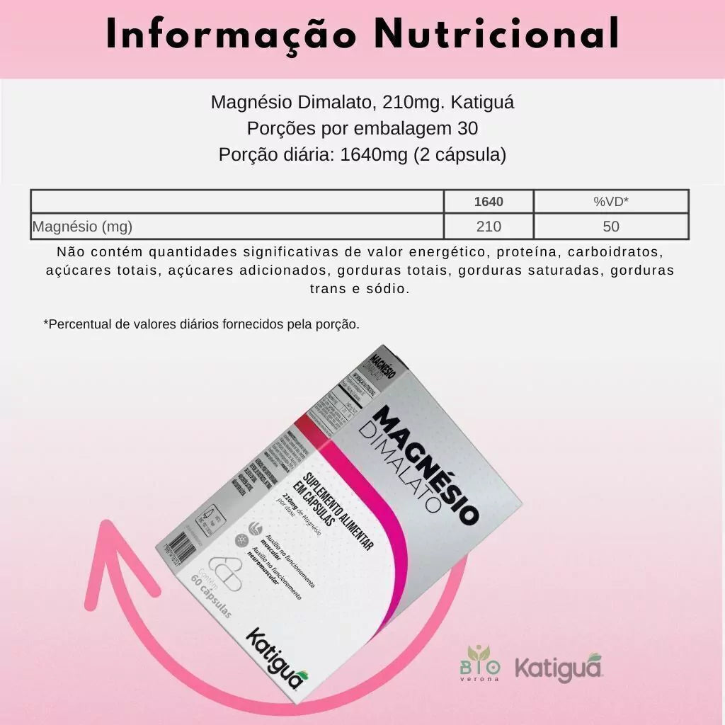 Magnésio Dimalato 210mg, 60 Cápsulas. Katiguá